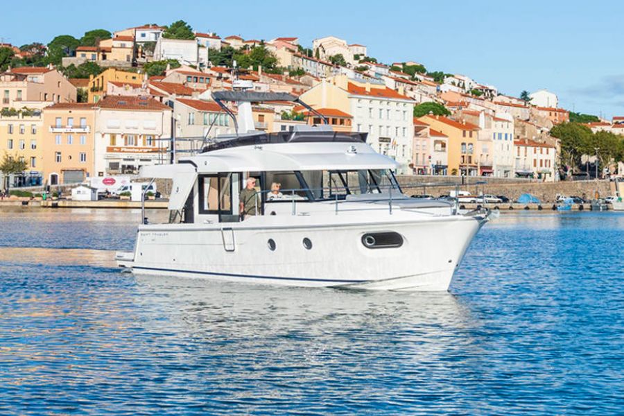 A small and beautiful village just behind a Beneteau Swift Trawler 41 FLY boat